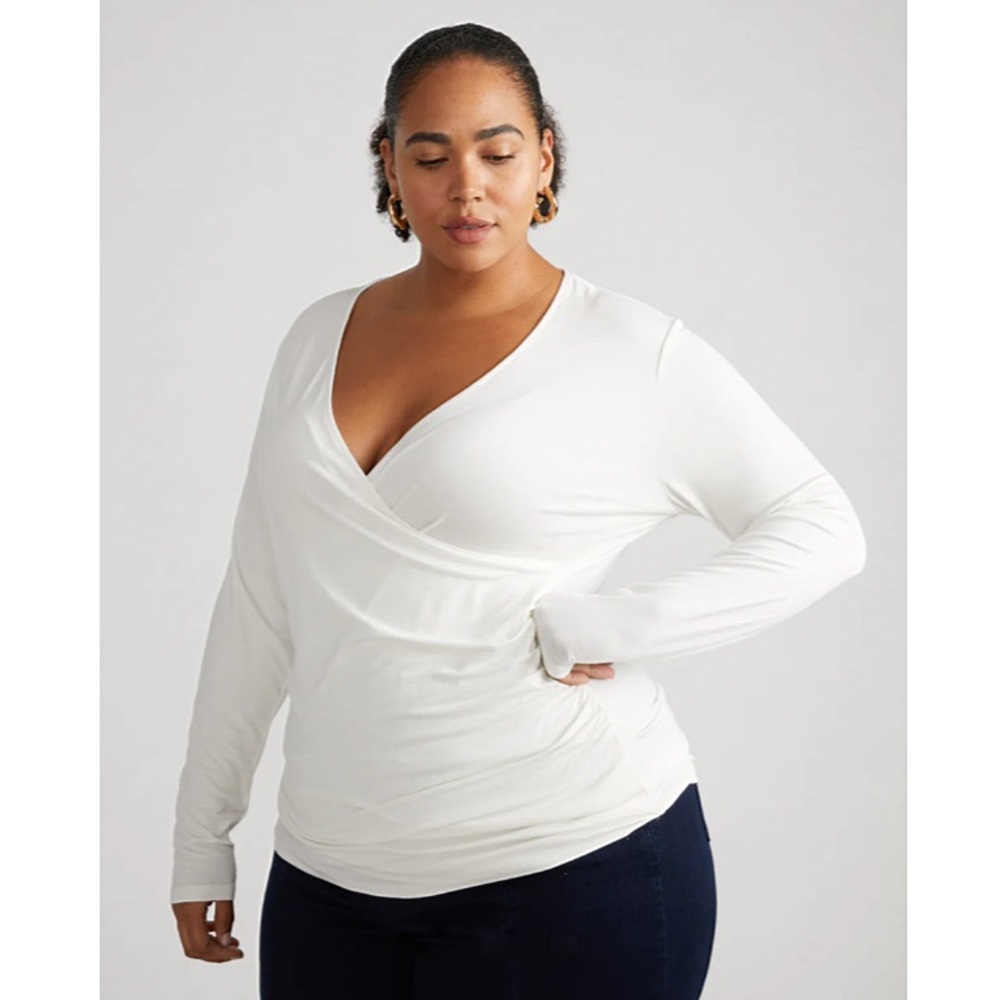 Universal Standard White Liquid Jersey Two-Way Long Sleeve Cross Top
